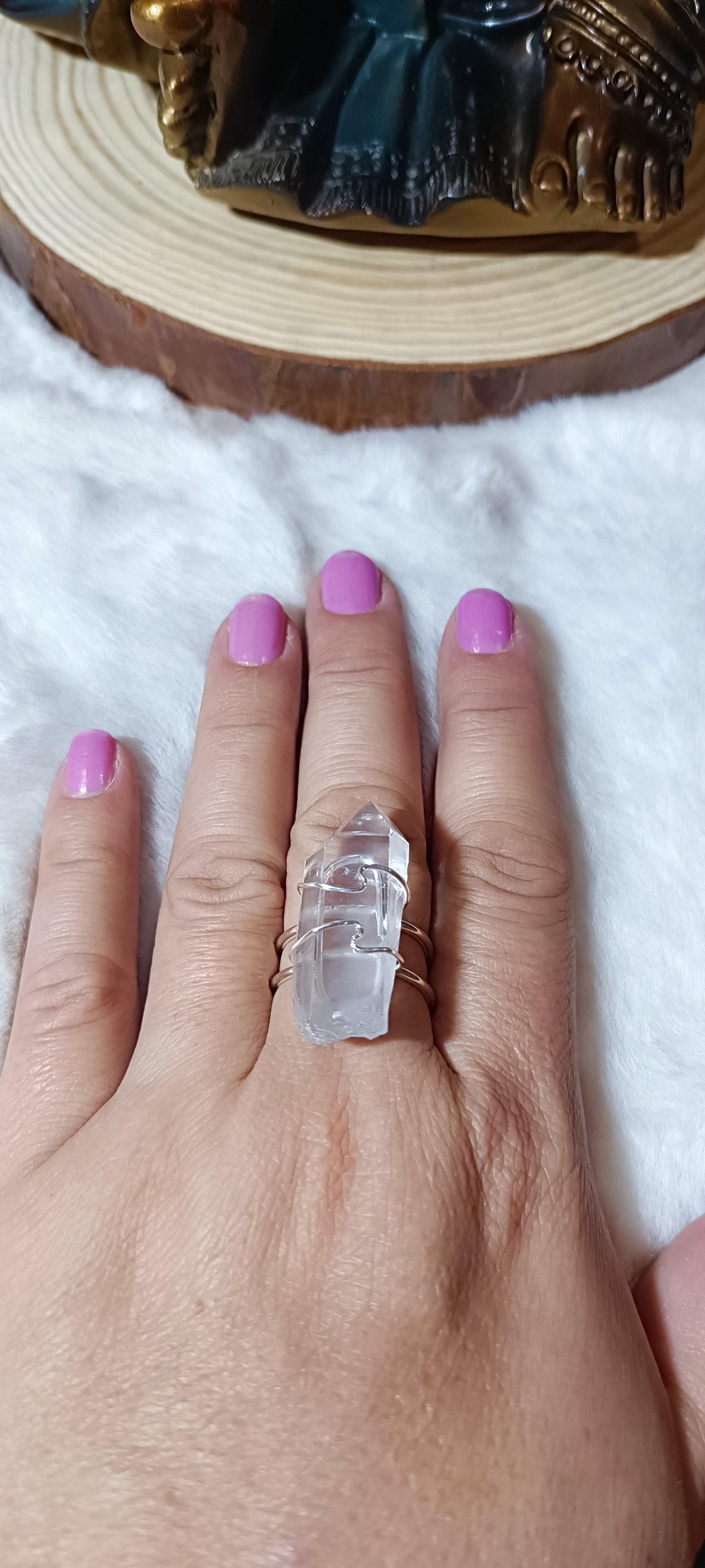 Anillo de Punta de Cuarzo Cristal de Roca