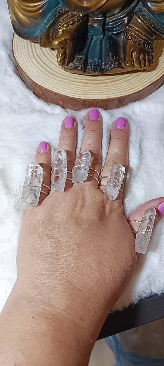 Anillo de Punta de Cuarzo Cristal de Roca